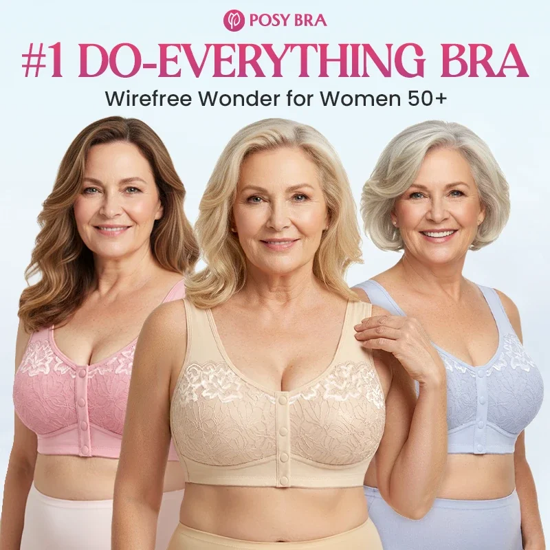 Valecharm - Front Closure Breathable Cotton Lifting Bra for Seniorss